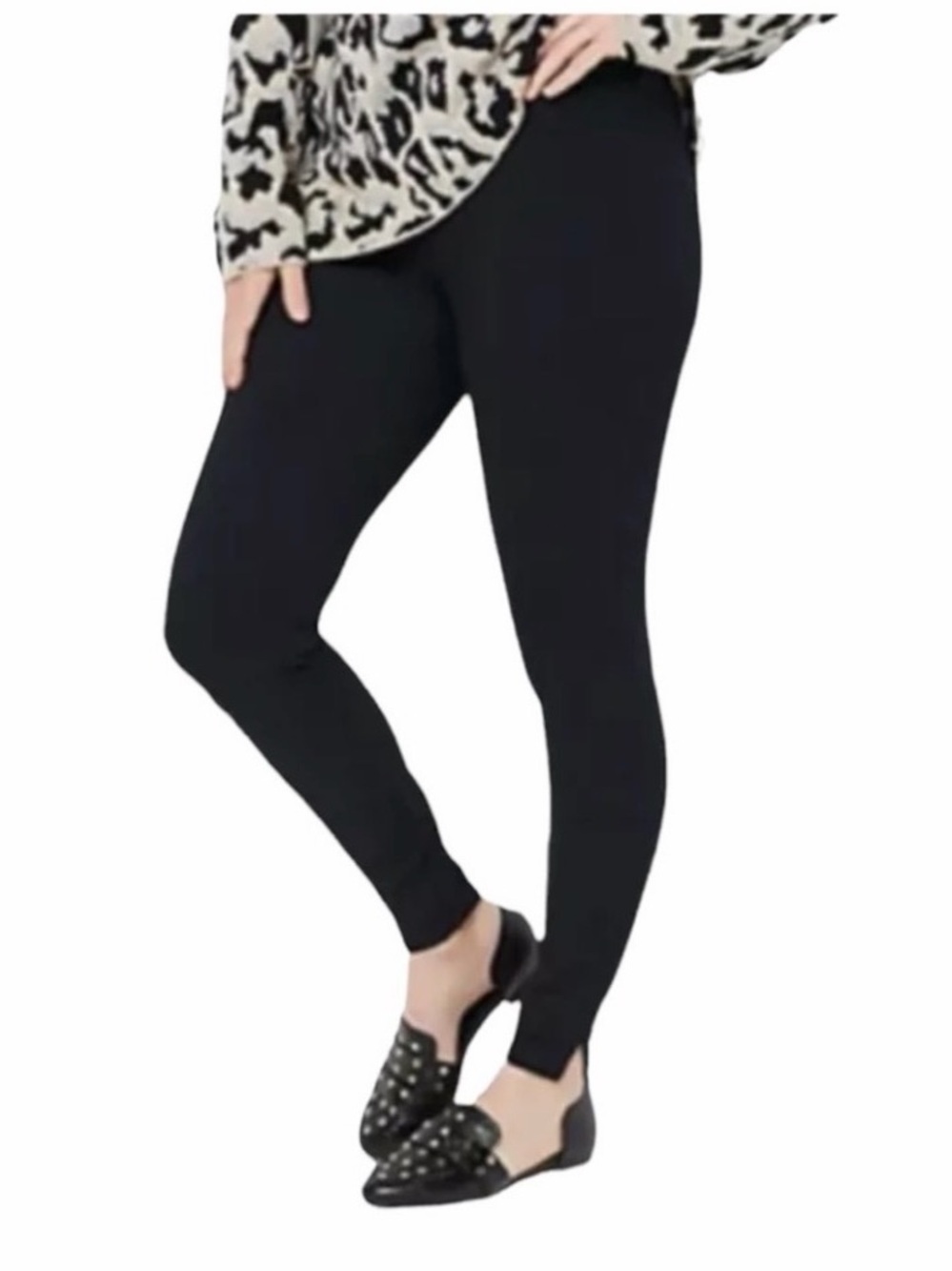 Spanx Ankle Length Ponte Black Leggings Pants Split Hem Women's Large 20262R